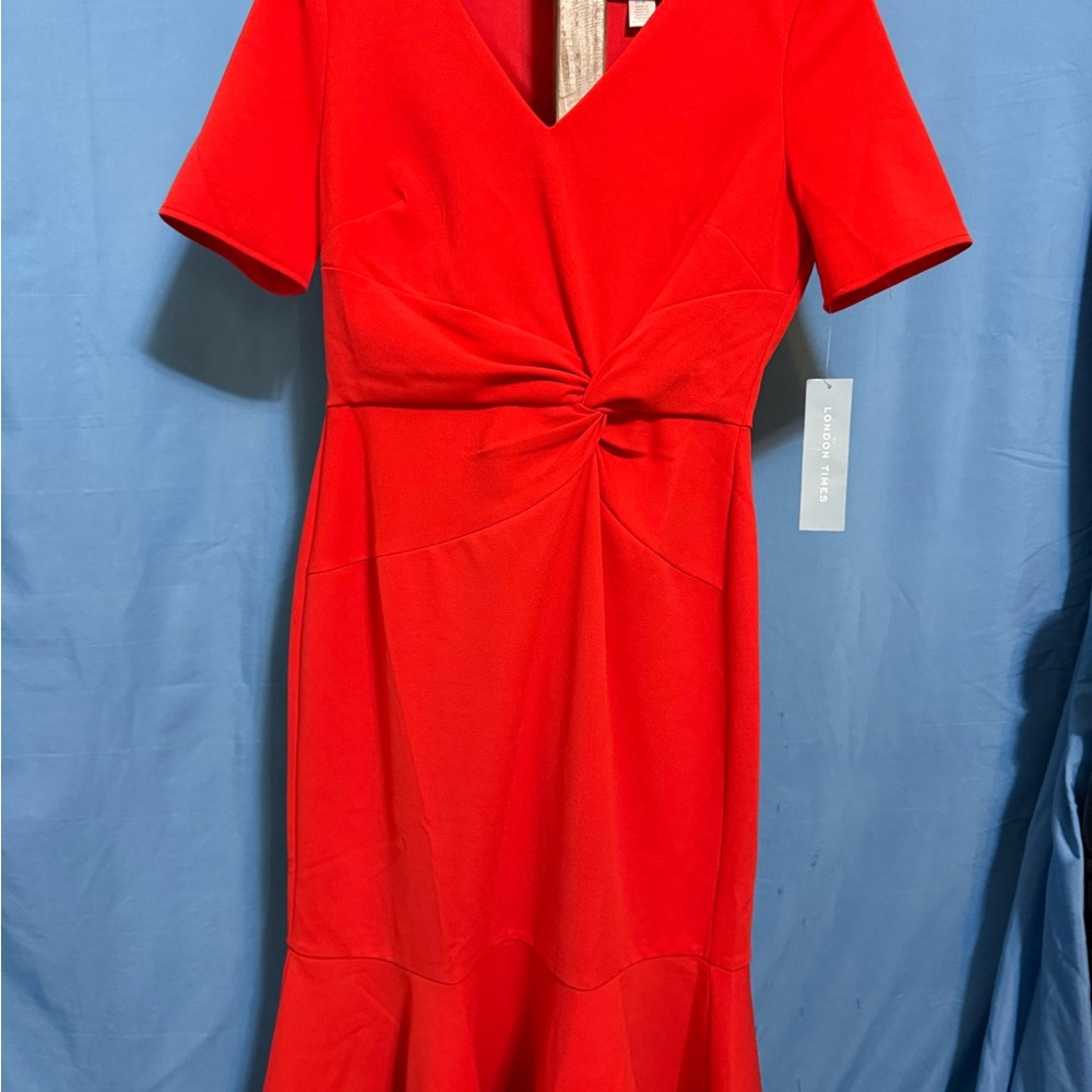 London Times Scarlet Red Midi Dress